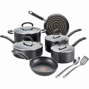 12pc Expert Forged Nonstick Cookware Set Black With Tempered Glass Lids & Stay-Cool Handles