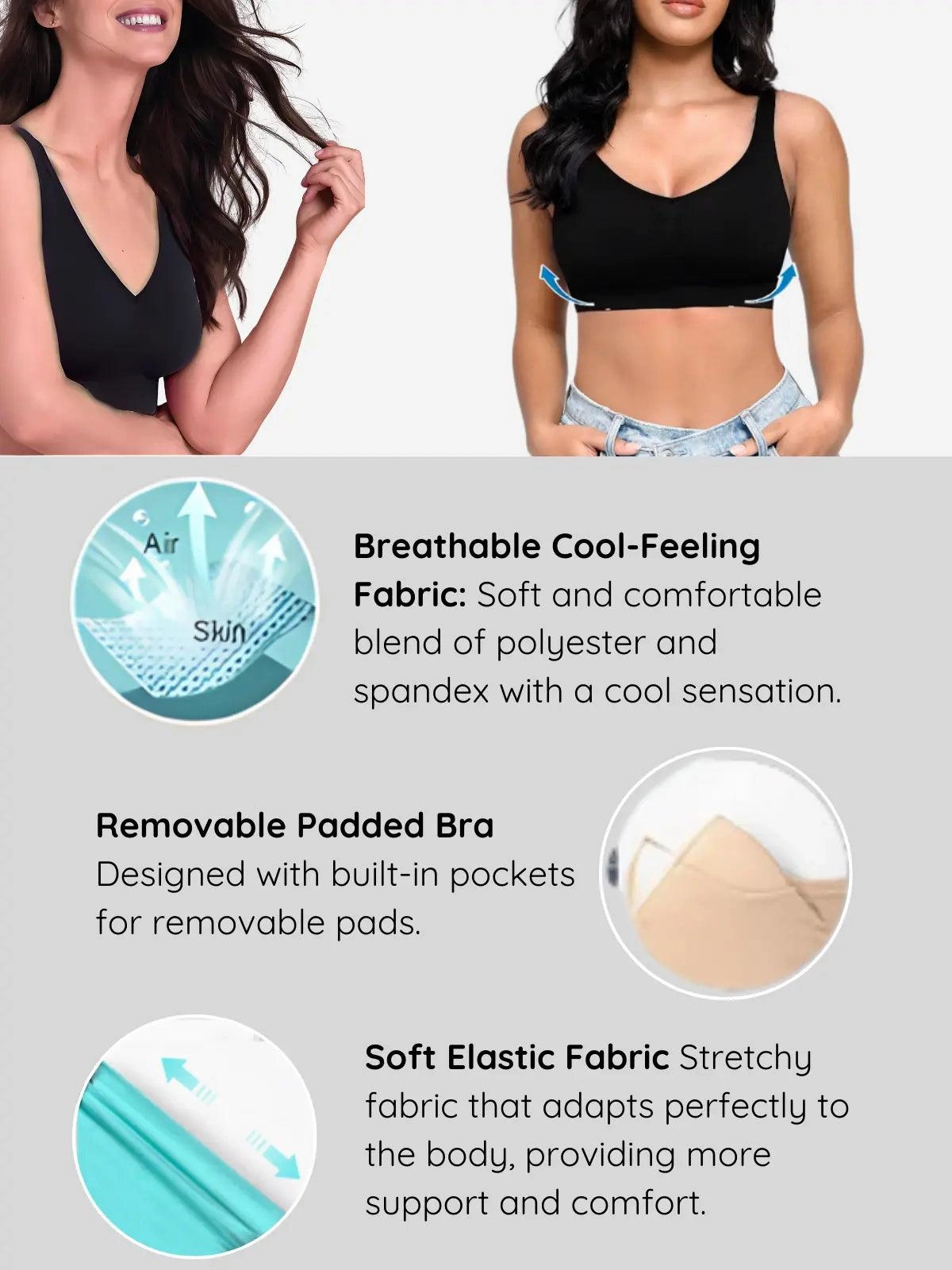 1S8007 4-Way Stretch Wireless Bra with Removable Padding and Wide Straps | Soft, Breathable, and Lightweight | Made in Colombia