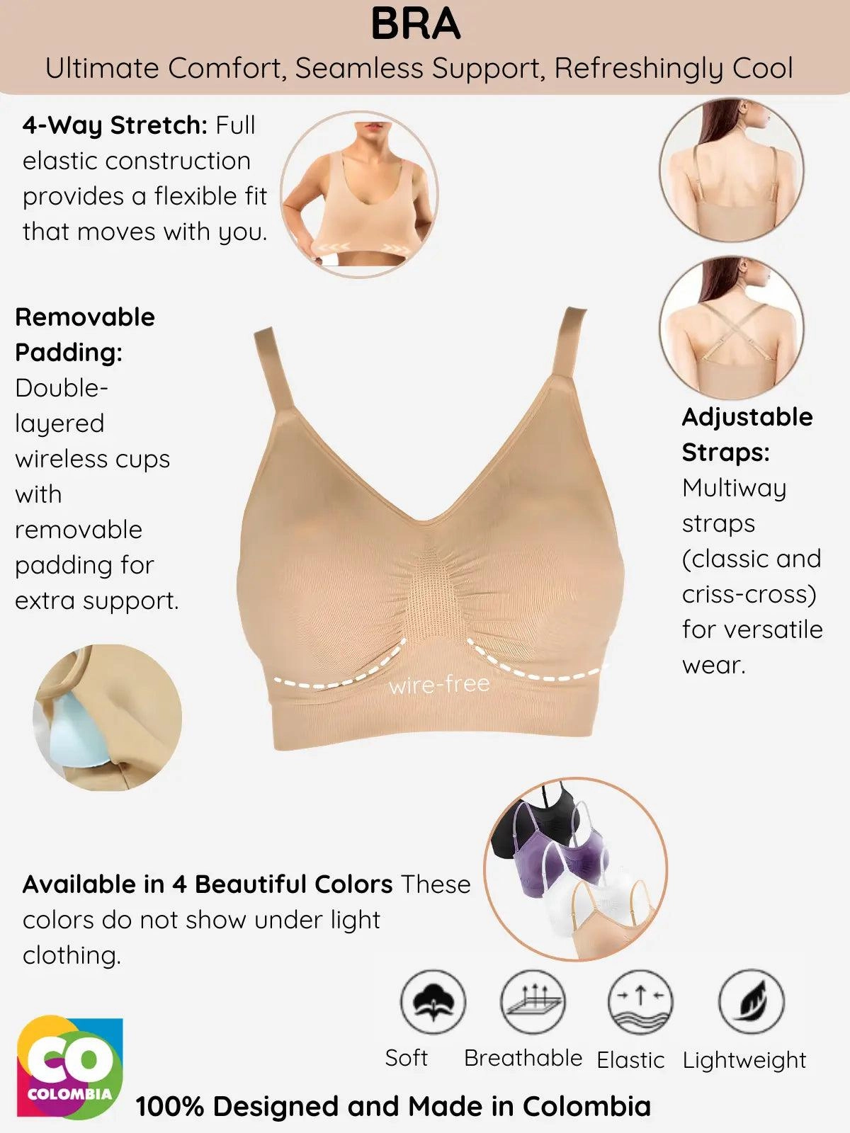 1S8027 Ultra-Comfort Seamless Wireless Bra with 4-Way Stretch and Cool-Feeling Fabric