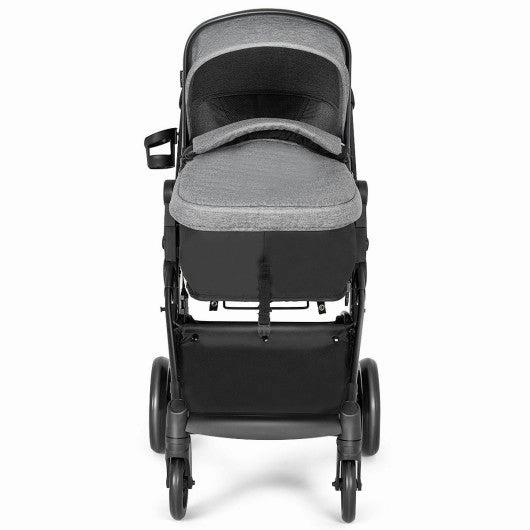 2-in-1 Foldable Pushchair Newborn Infant Baby Stroller-Gray