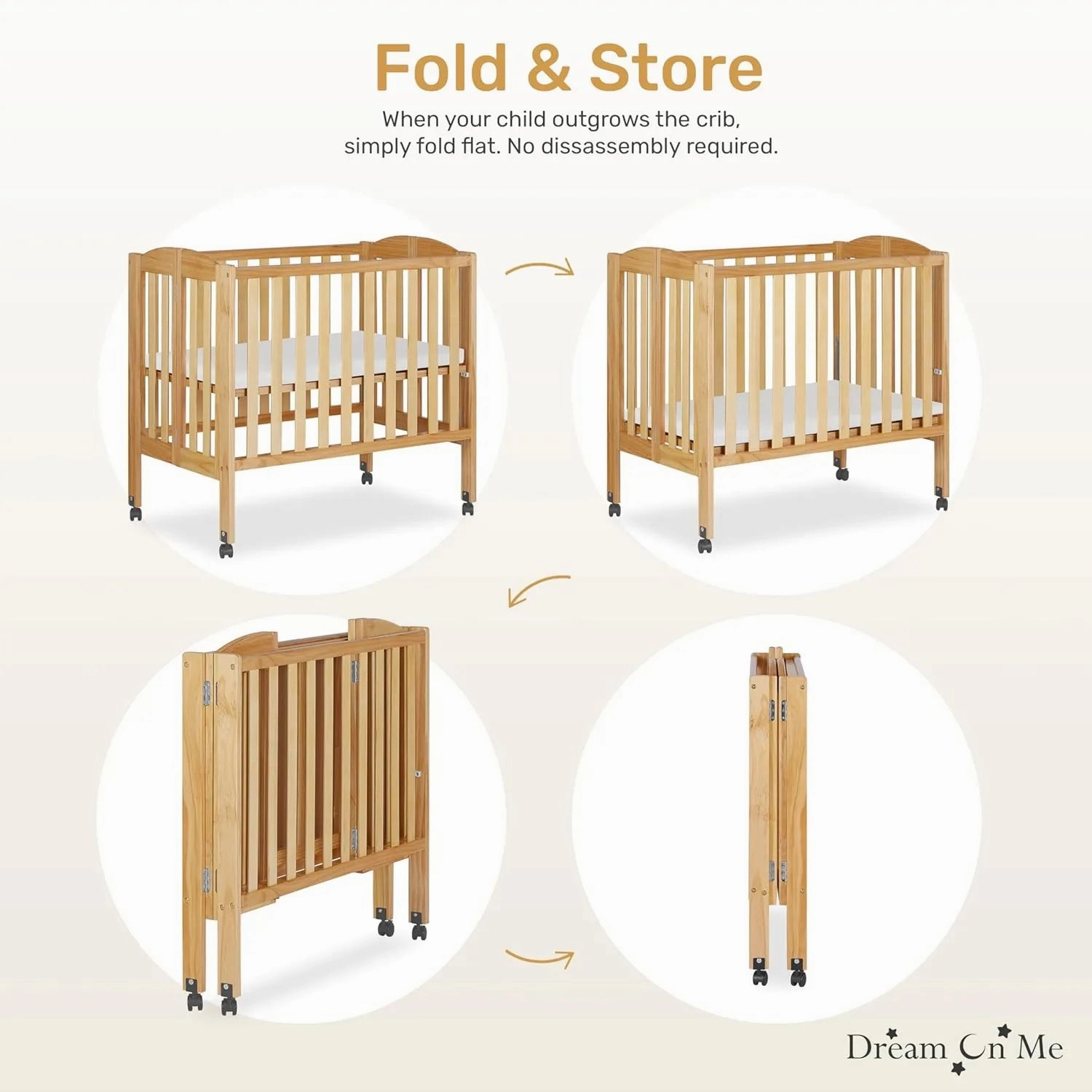 2 in 1 Folding Portable Crib- Natural