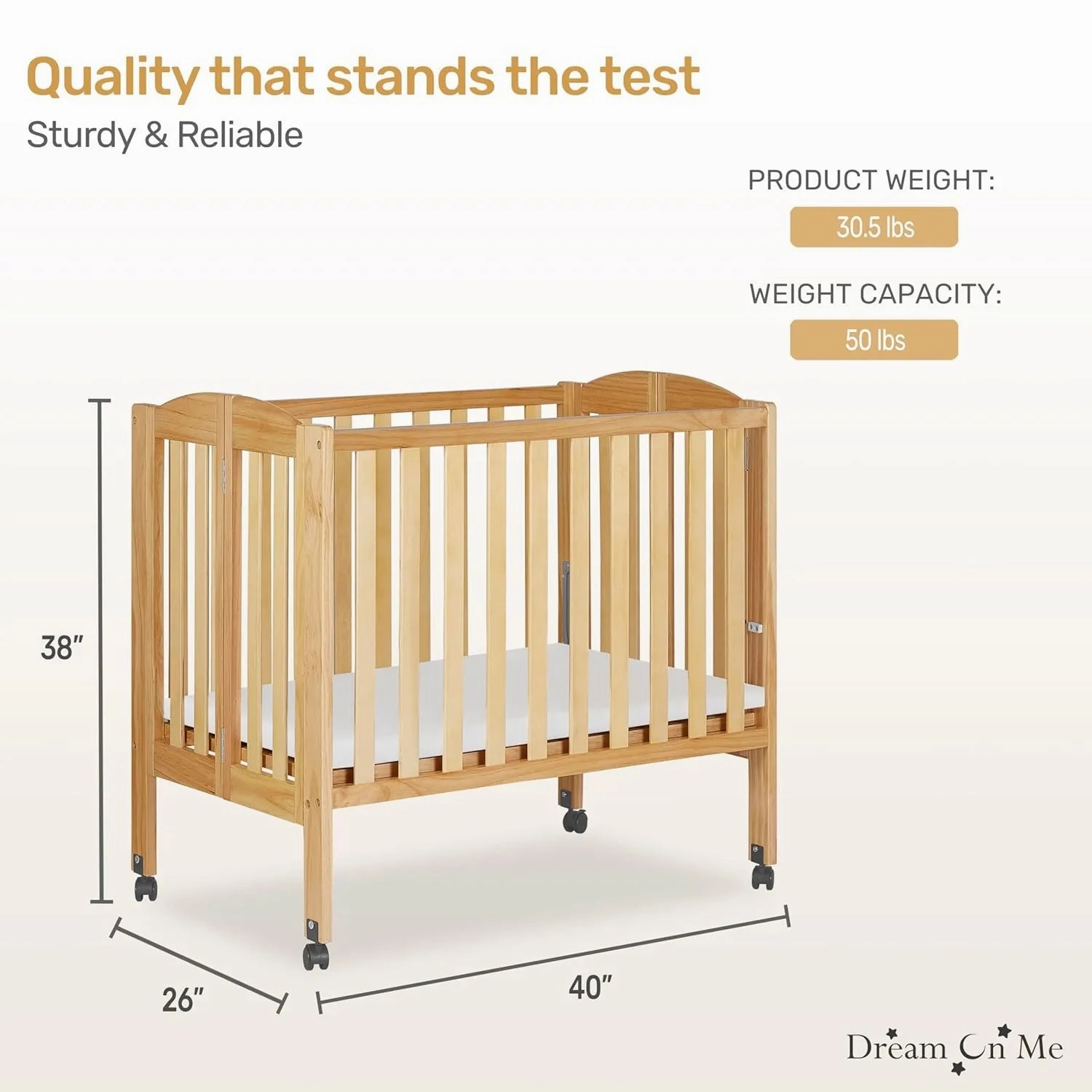 2 in 1 Folding Portable Crib- Natural