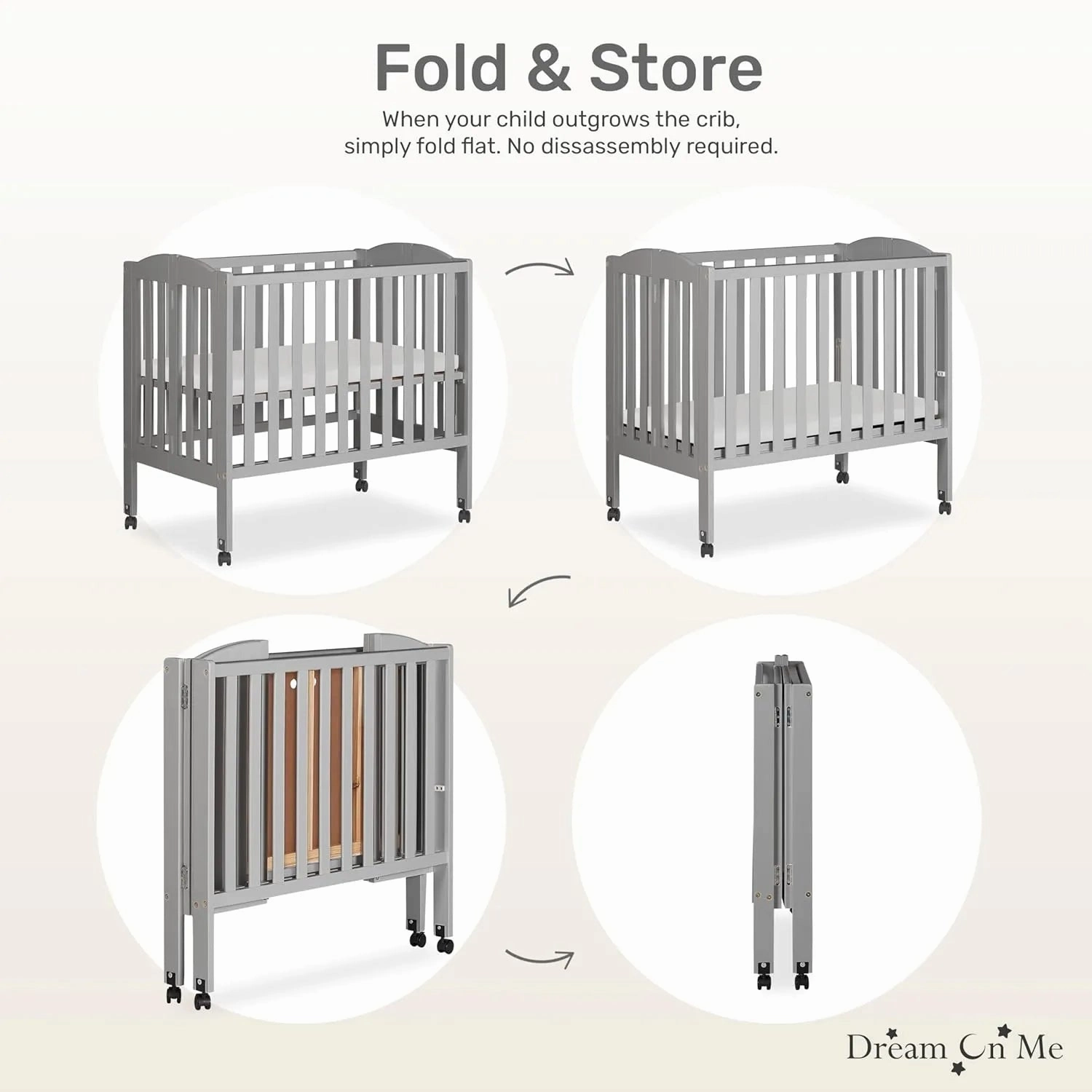 2-in-1 Folding Portable Mini Crib - Cool Grey