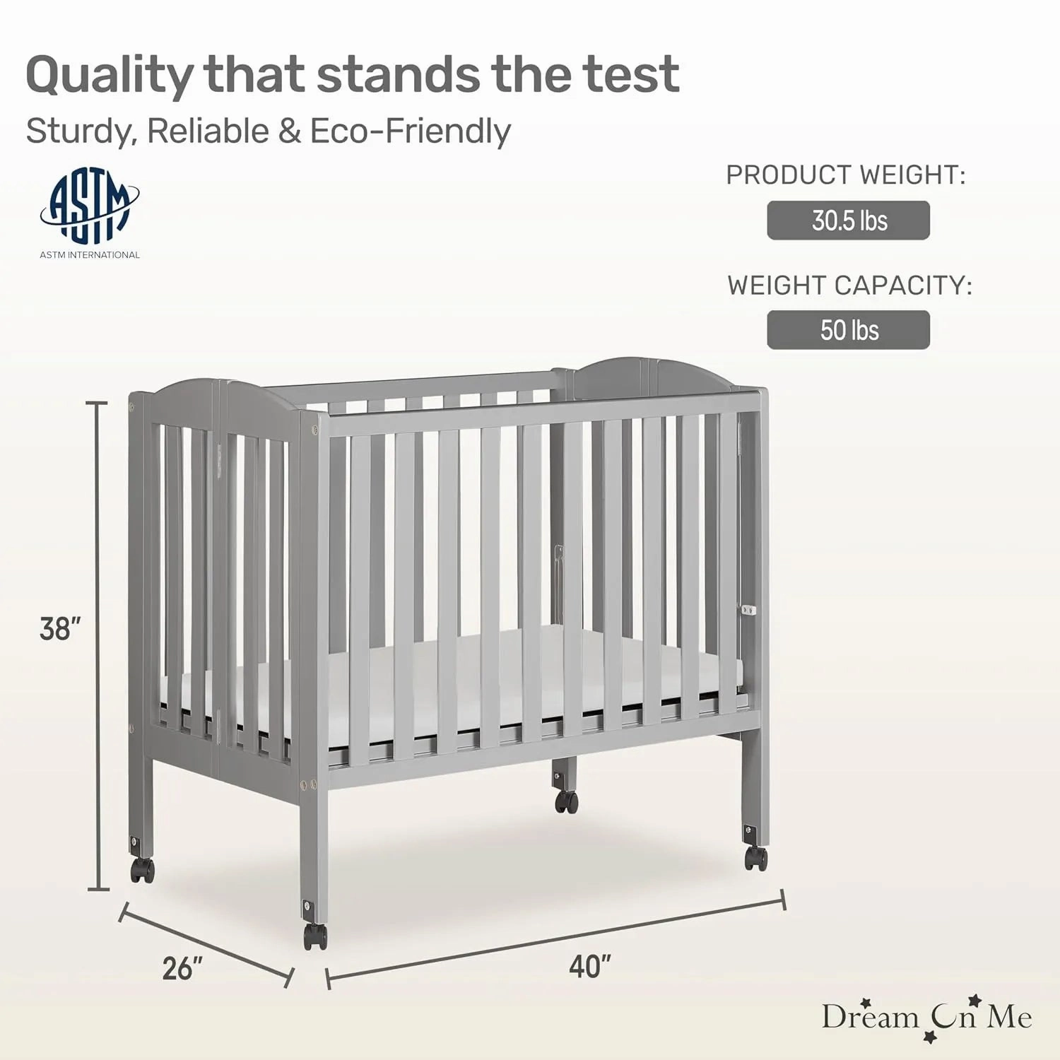 2-in-1 Folding Portable Mini Crib - Cool Grey