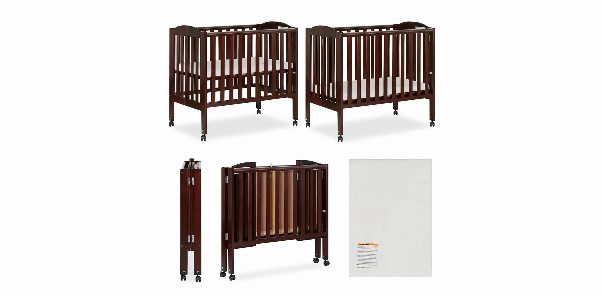 2-in-1 Portable Folding Stationary Side Crib - Espresso