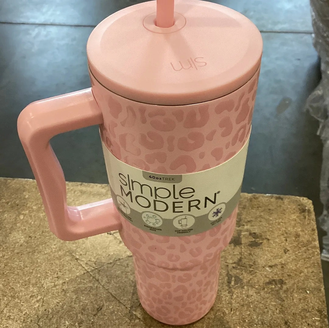 40oz Stainless Steel Leopard Lidded Tumbler- Pink
