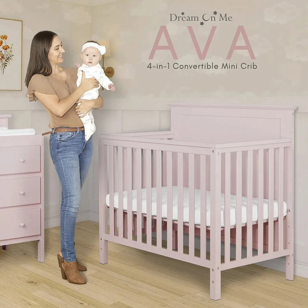 4-in-1 Convertible Mini Crib - Blush Pink