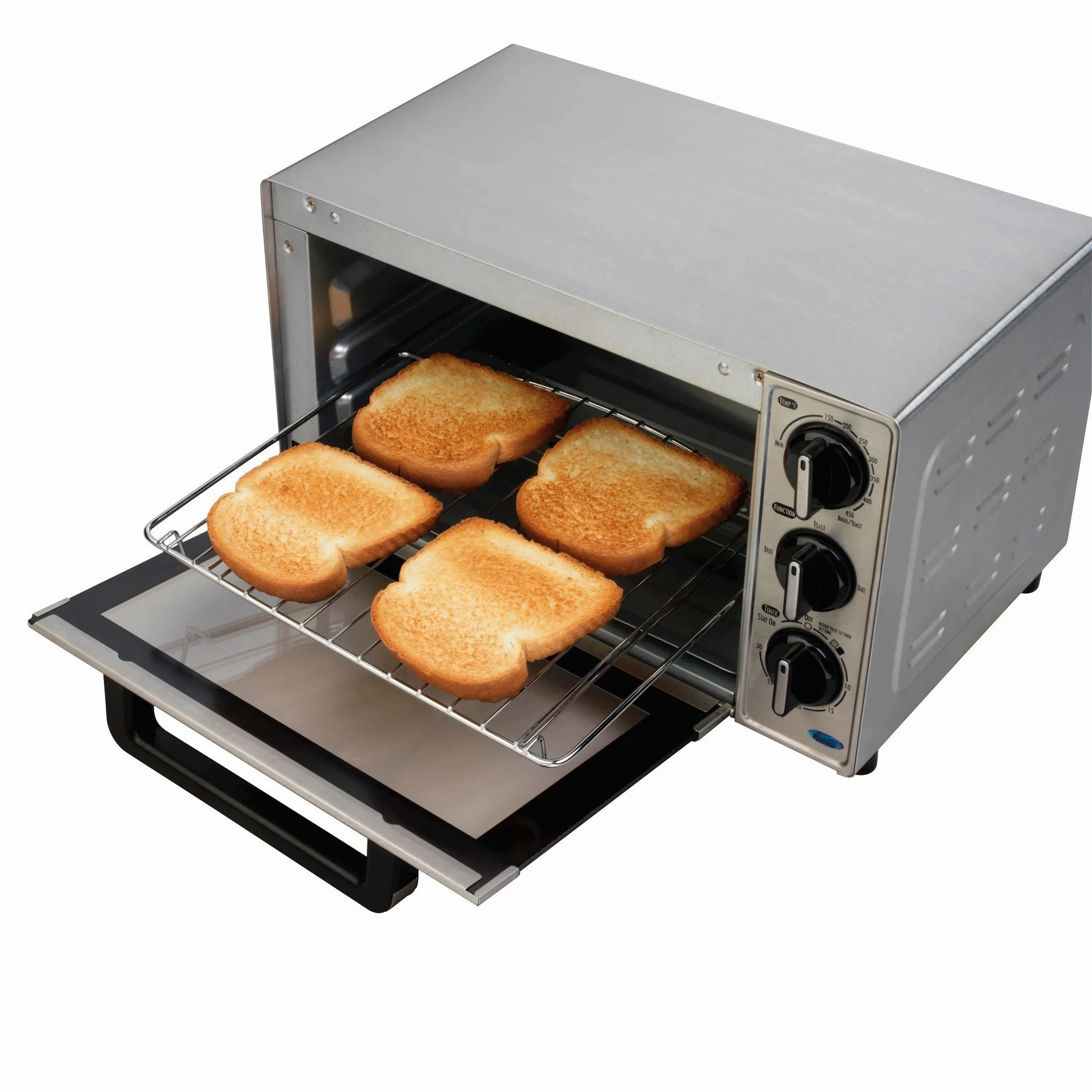 4 Slice Toaster Oven - Stainless Steel 31401: Countertop, 1100W, Pizza Maker, Adjustable Thermostat, Timer