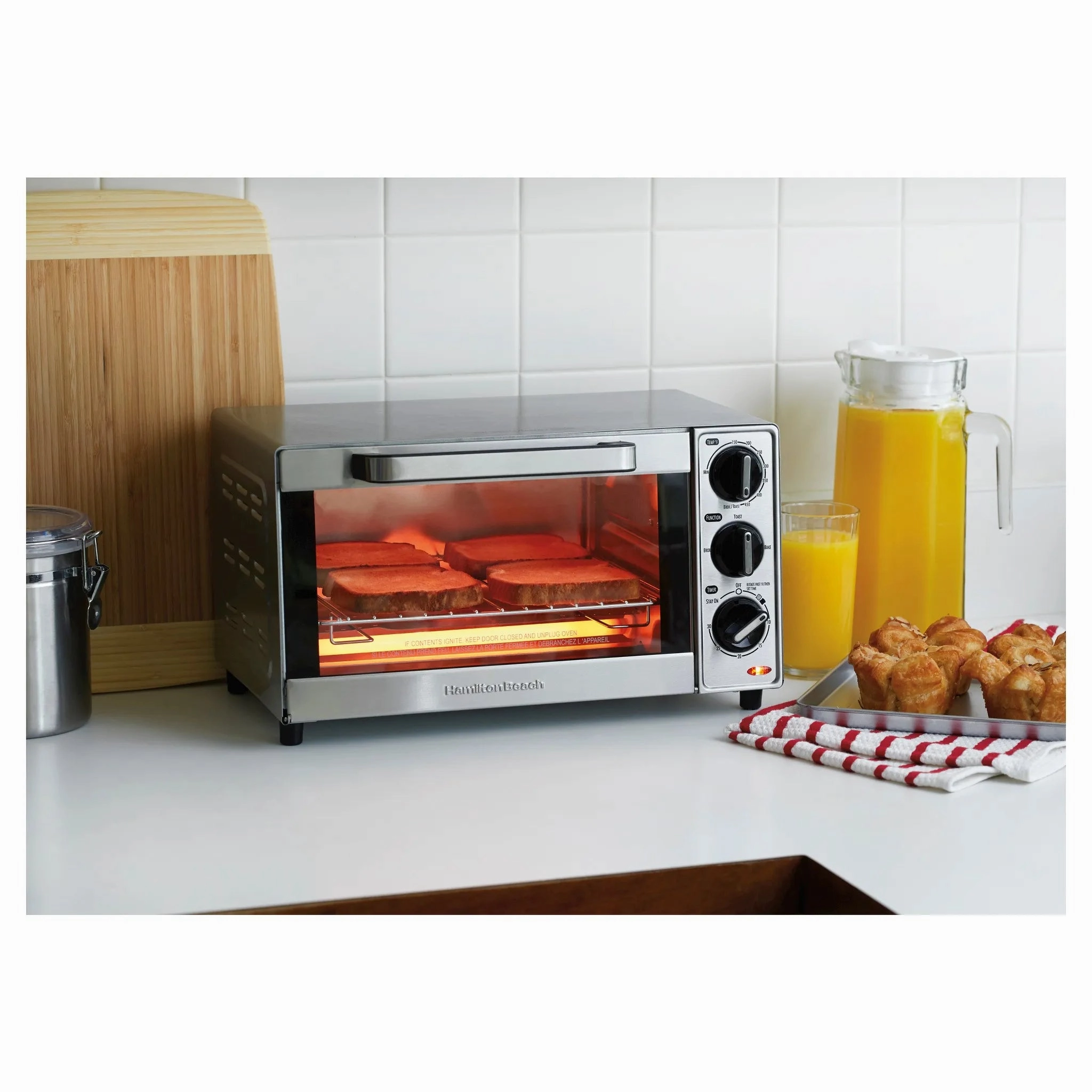 4 Slice Toaster Oven - Stainless Steel 31401: Countertop, 1100W, Pizza Maker, Adjustable Thermostat, Timer