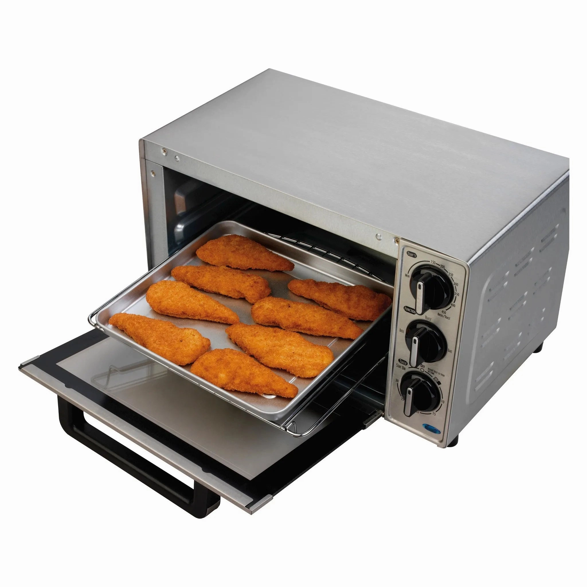 4 Slice Toaster Oven - Stainless Steel 31401: Countertop, 1100W, Pizza Maker, Adjustable Thermostat, Timer