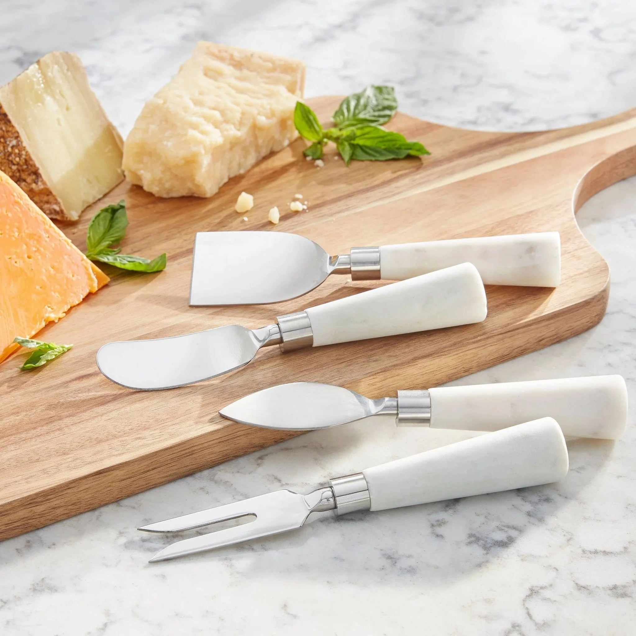 4pk Stainless Steel Cheese Knives- Marble White