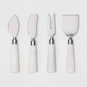 4pk Stainless Steel Cheese Knives- Marble White
