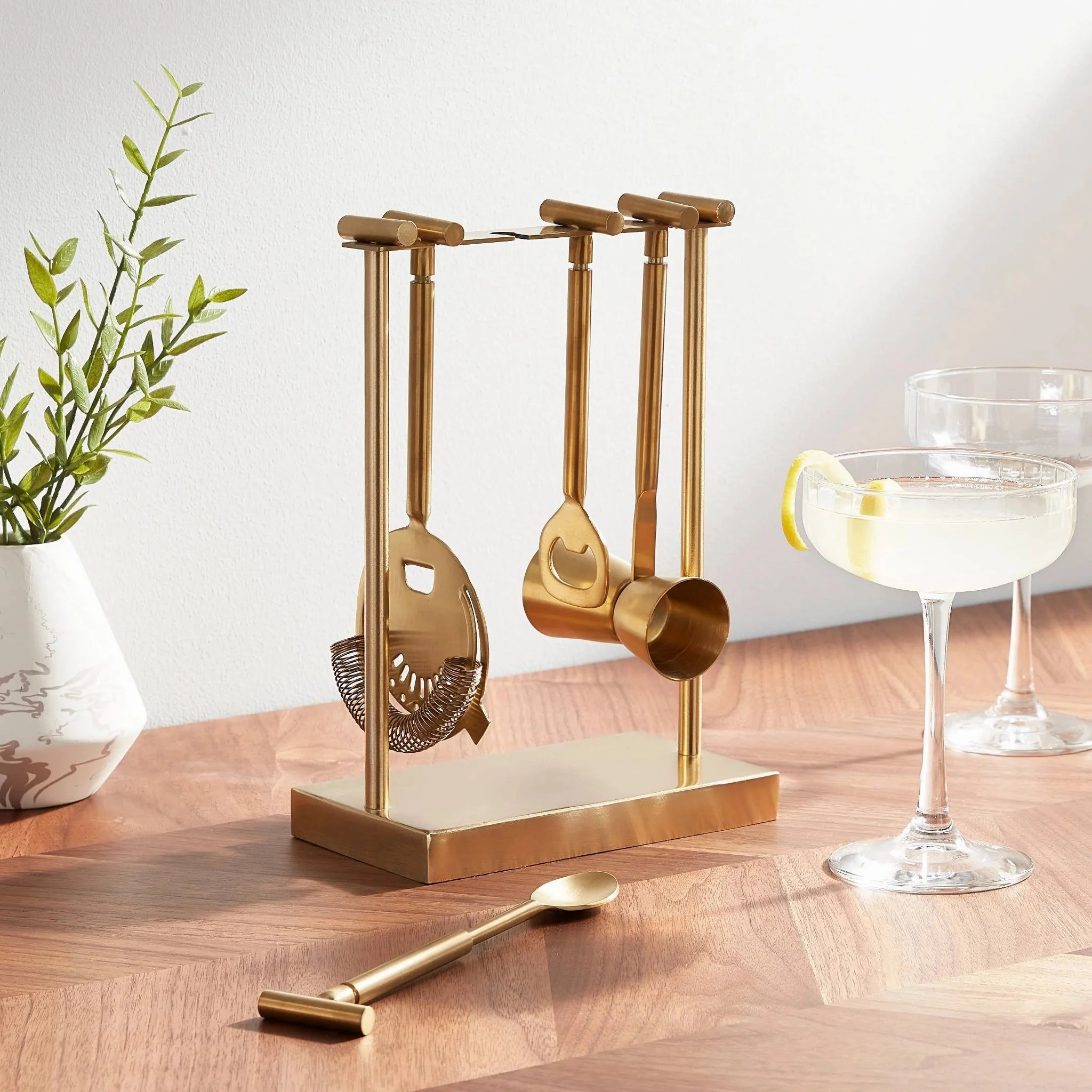 5pc Metal Bar Tool Set with Stand - Gold
