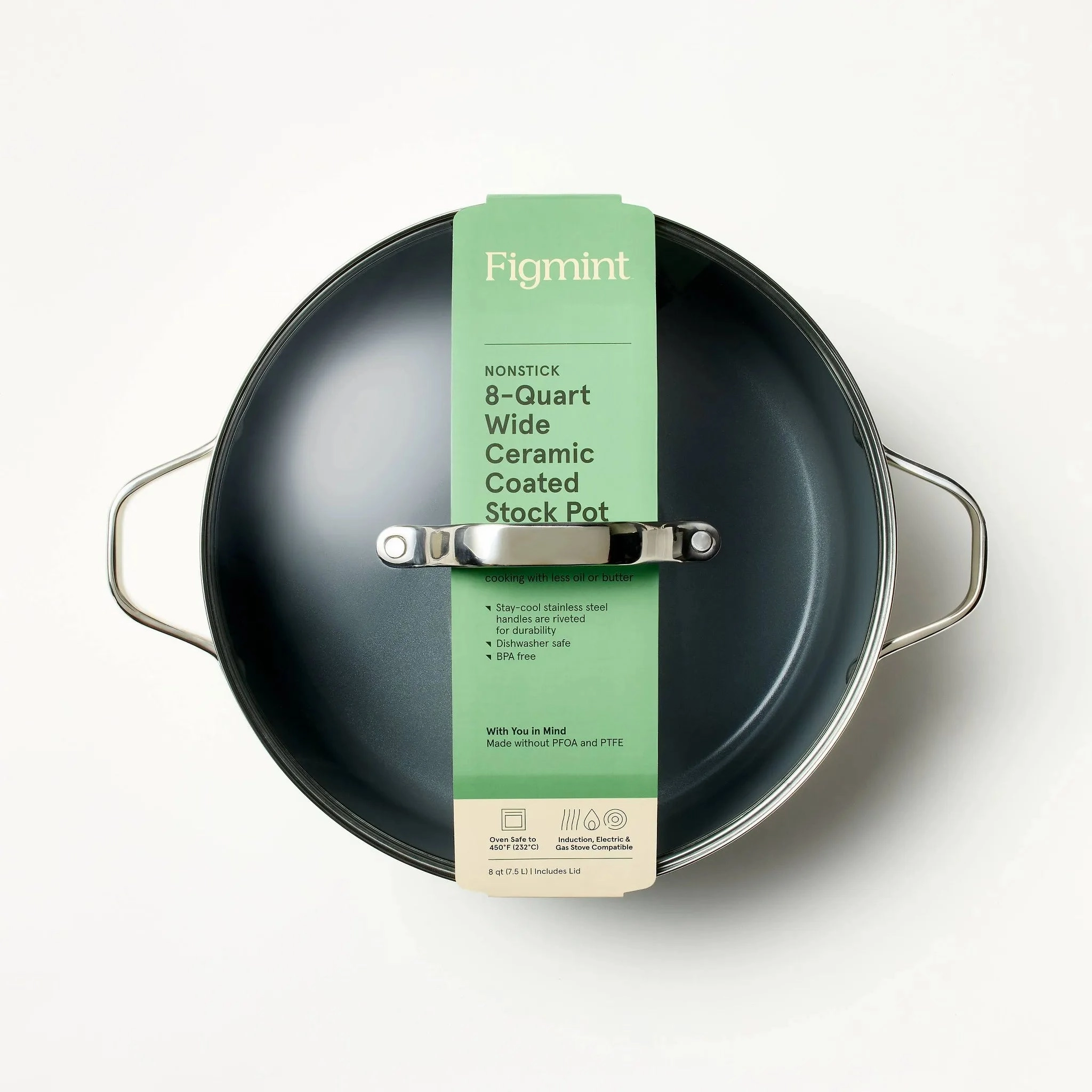 8qt Nonstick Ceramic Coated Aluminum Stock Pot
