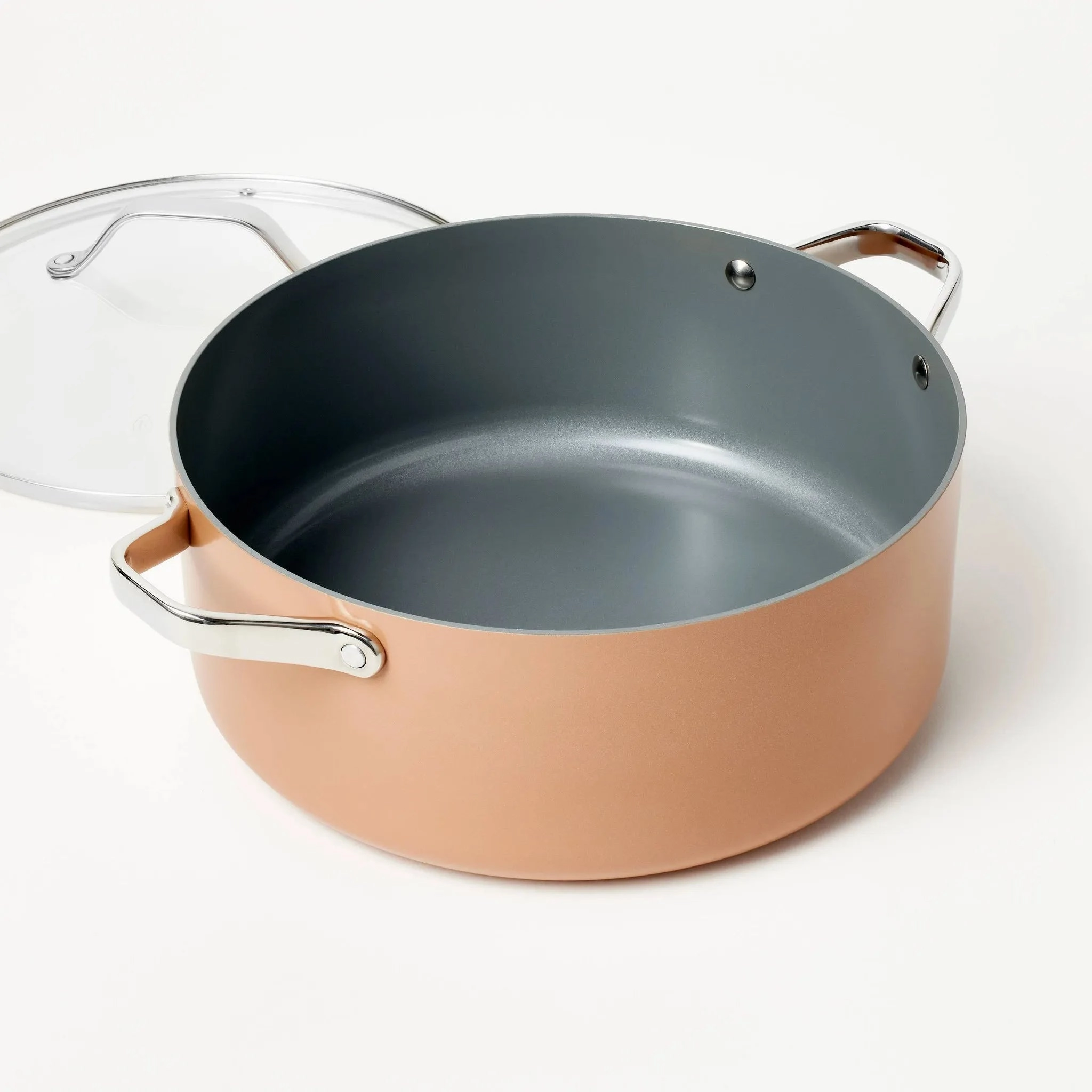 8qt Nonstick Ceramic Coated Aluminum Wide Stock Pot Terracotta Orange - ™: Induction Safe, Dishwasher-Safe