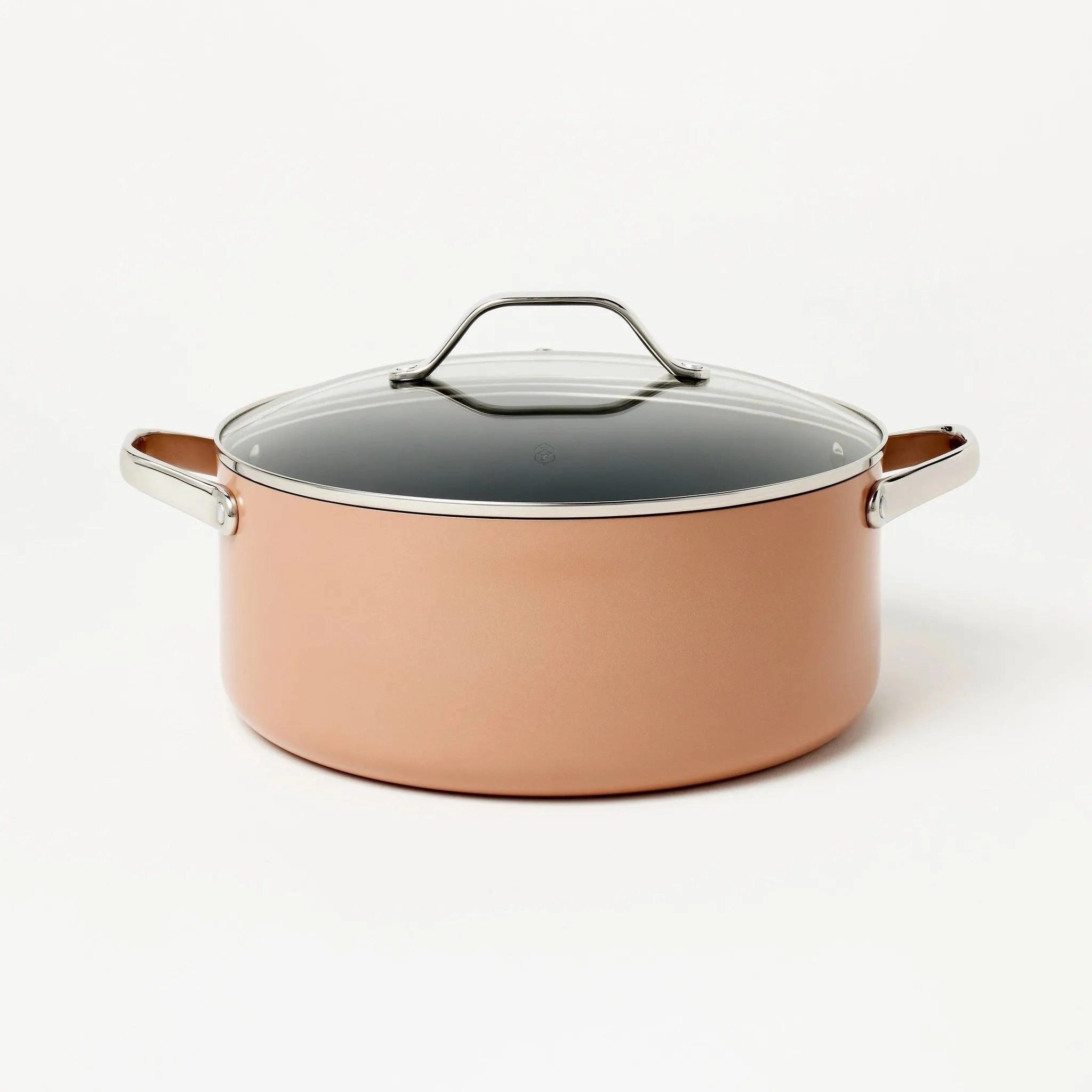8qt Nonstick Ceramic Coated Aluminum Wide Stock Pot Terracotta Orange - ™: Induction Safe, Dishwasher-Safe