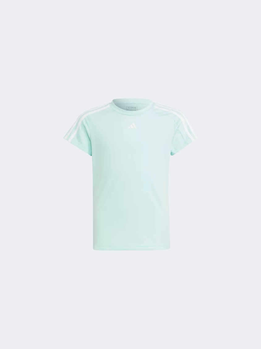 Adidas Essentials 3S Kids-Girls Sportswear T-Shirt Flash Aqua/White
