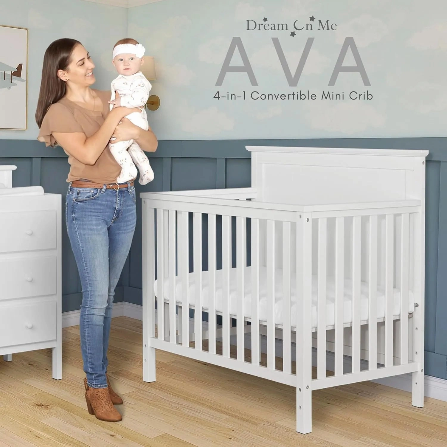 Ava 4-in-1 Convertible Mini Crib in White