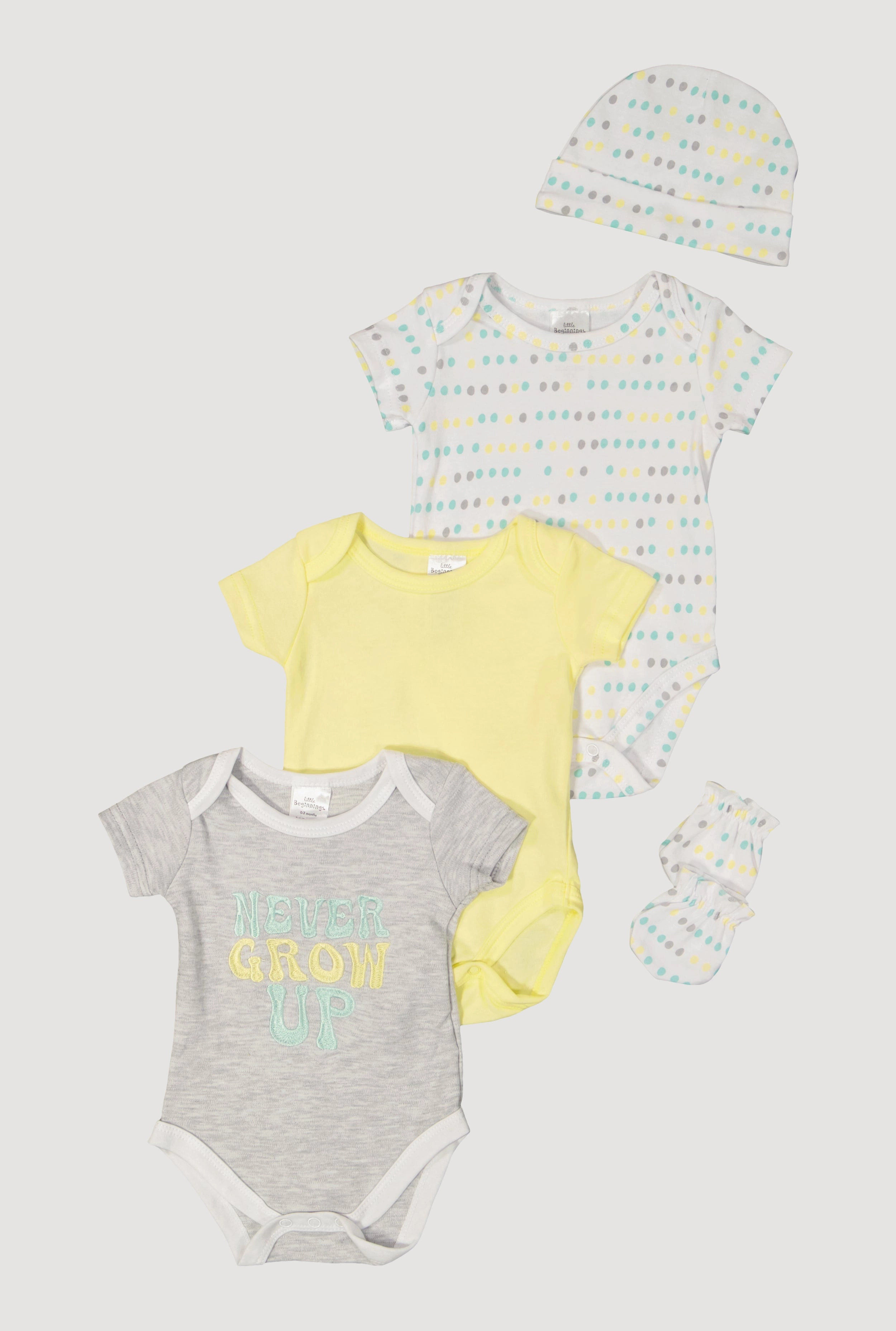 Baby 0-9M Never Grow Up Graphic Bodysuits Set