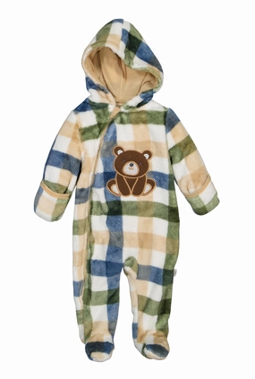 Baby Boys 0-9M Bear Plaid Hooded Footed Jumpsuit