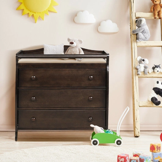 Baby Changing Table Infant Diaper With 3 Drawers and Safety Belt-Brown
