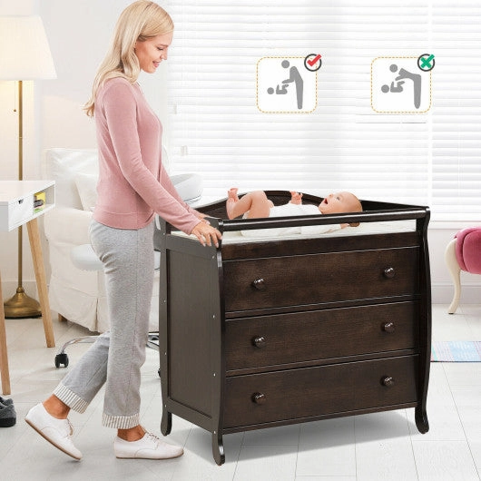 Baby Changing Table Infant Diaper With 3 Drawers and Safety Belt-Brown