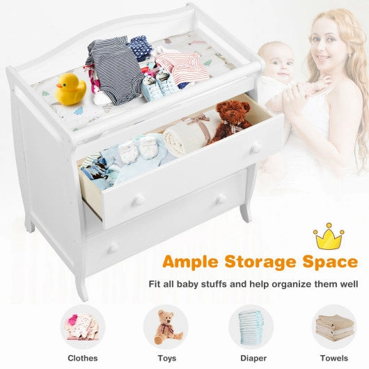 Baby Changing Table Infant Diaper With 3 Drawers and Safety Belt-White