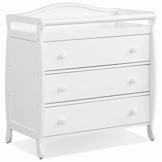 Baby Changing Table Infant Diaper With 3 Drawers and Safety Belt-White