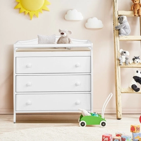 Baby Changing Table Infant Diaper With 3 Drawers and Safety Belt-White