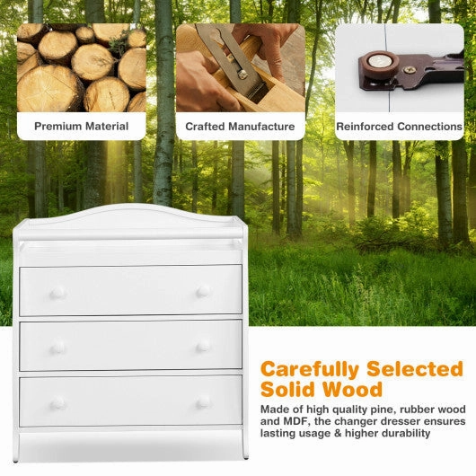 Baby Changing Table Infant Diaper With 3 Drawers and Safety Belt-White