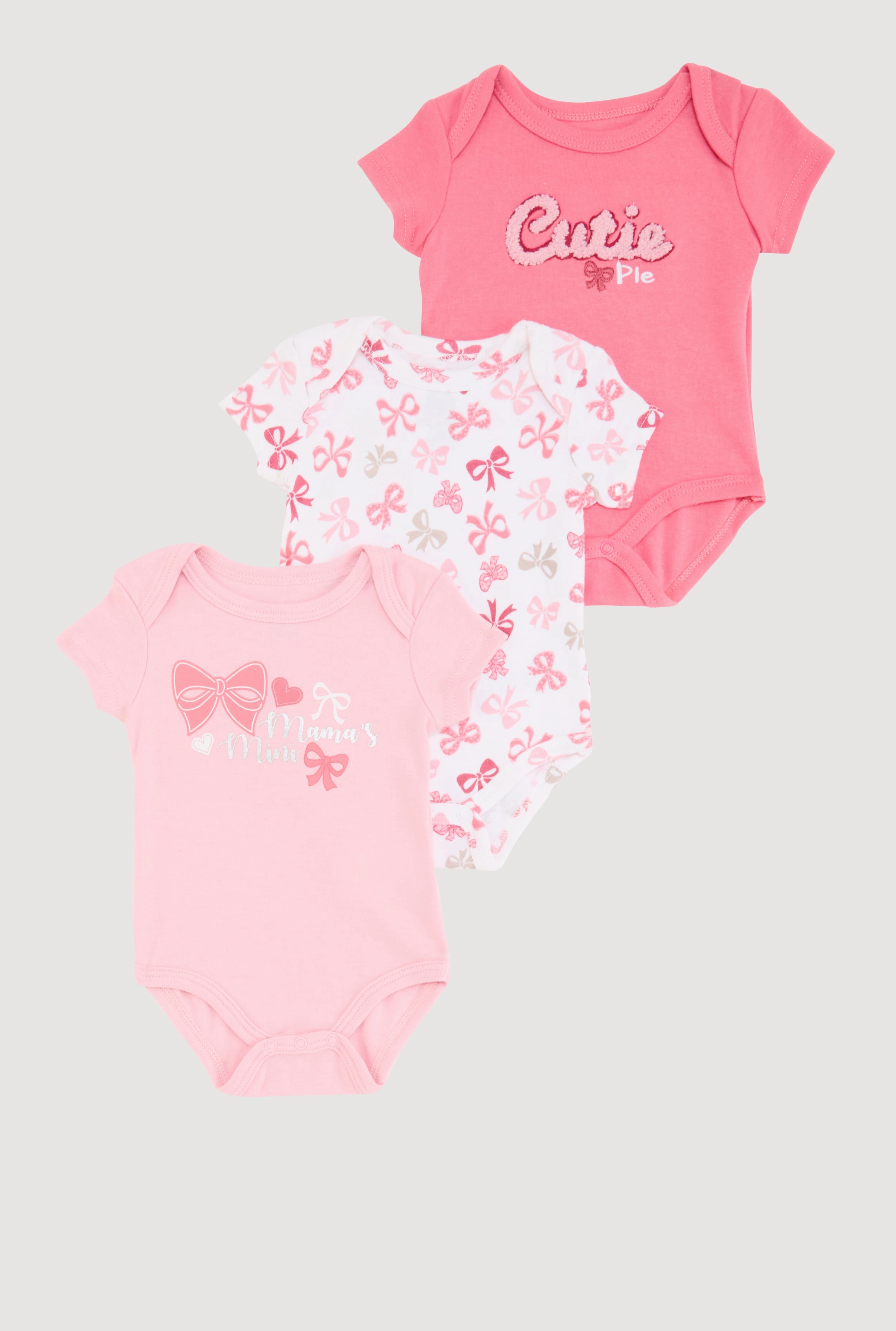 Baby Girls 0-9M Chenille Cutie Patch Graphic Bodysuits 3 Pack