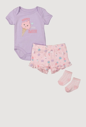 Baby Girls 0-9M Chenille Little Sweetie Patch Graphic Bodysuit and Shorts