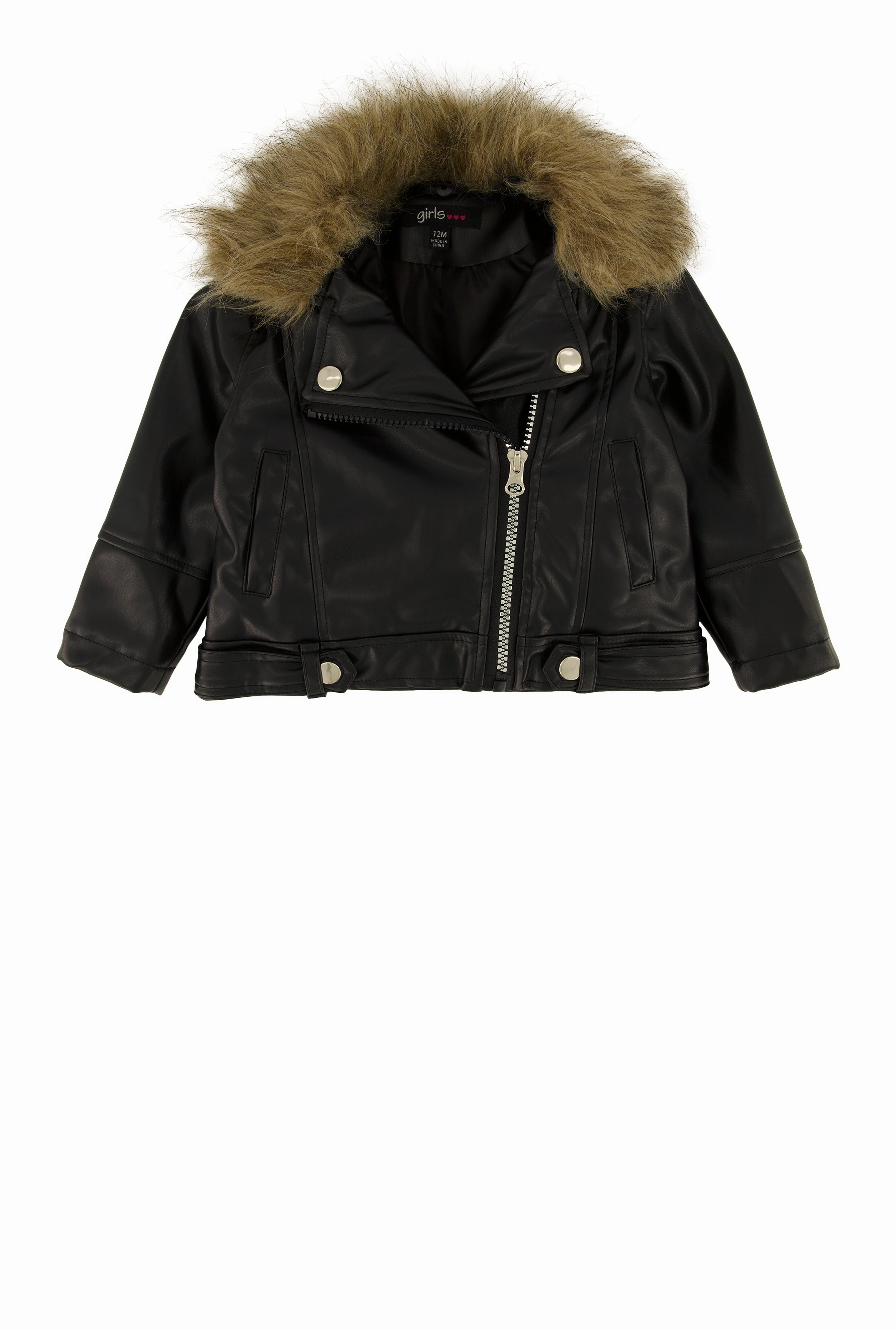 Baby Girls 12-24M Faux Fur Trim Faux Leather Moto Jacket