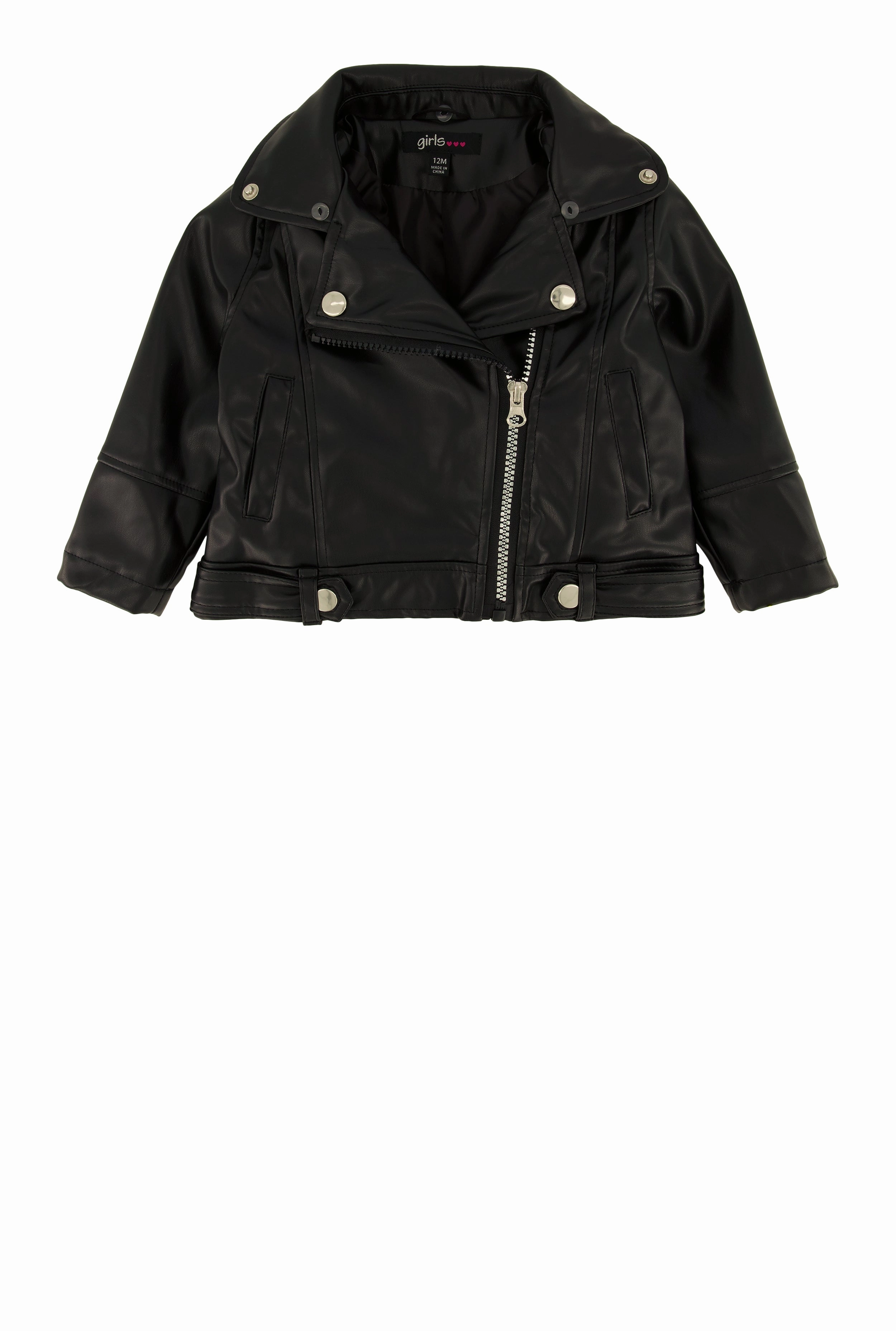 Baby Girls 12-24M Faux Fur Trim Faux Leather Moto Jacket