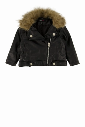 Baby Girls 12-24M Faux Fur Trim Faux Leather Moto Jacket