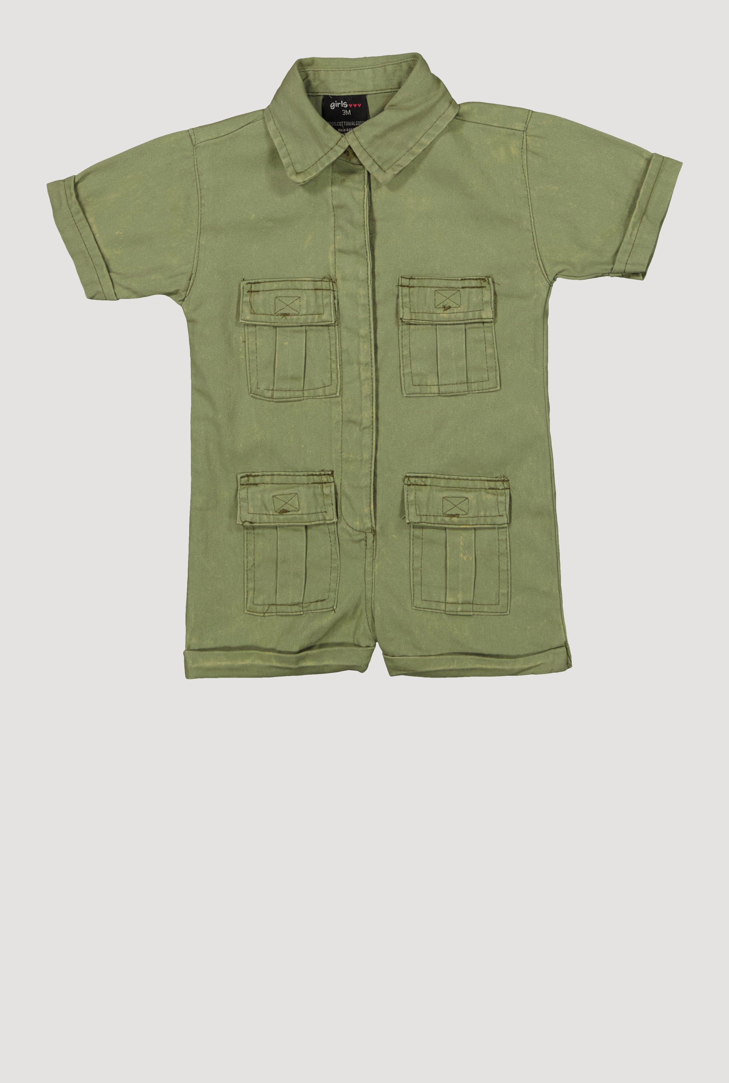 Baby Girls Twill Mineral Wash Utility Romper