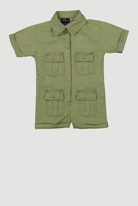 Baby Girls Twill Mineral Wash Utility Romper