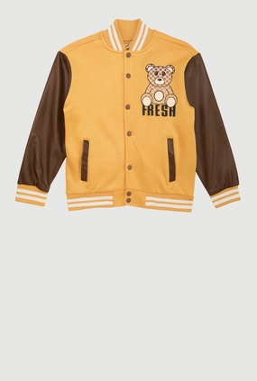 Boys Fresh Graphic Faux Leather Sleeve Varsity Jacket