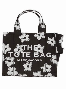 Compact Floral Print Tote With Silk-Screened Logo