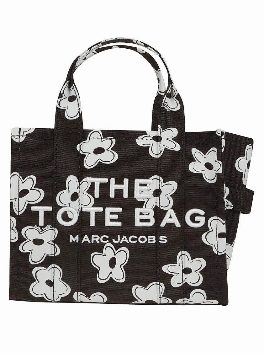 Compact Floral Print Tote With Silk-Screened Logo