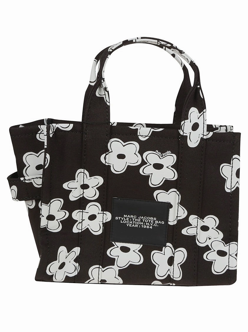Compact Floral Print Tote With Silk-Screened Logo