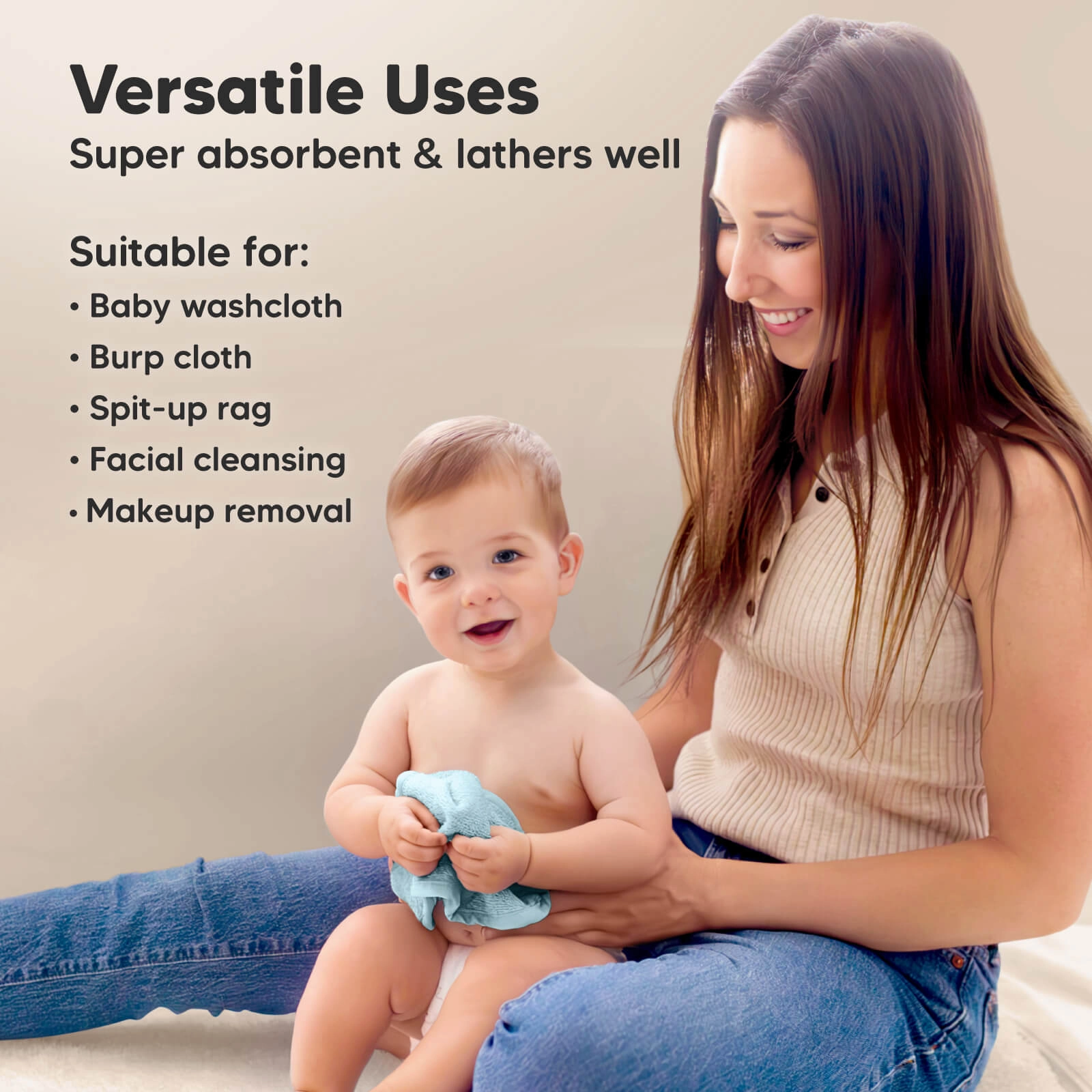 Deluxe Baby Washcloths (White/Sky)