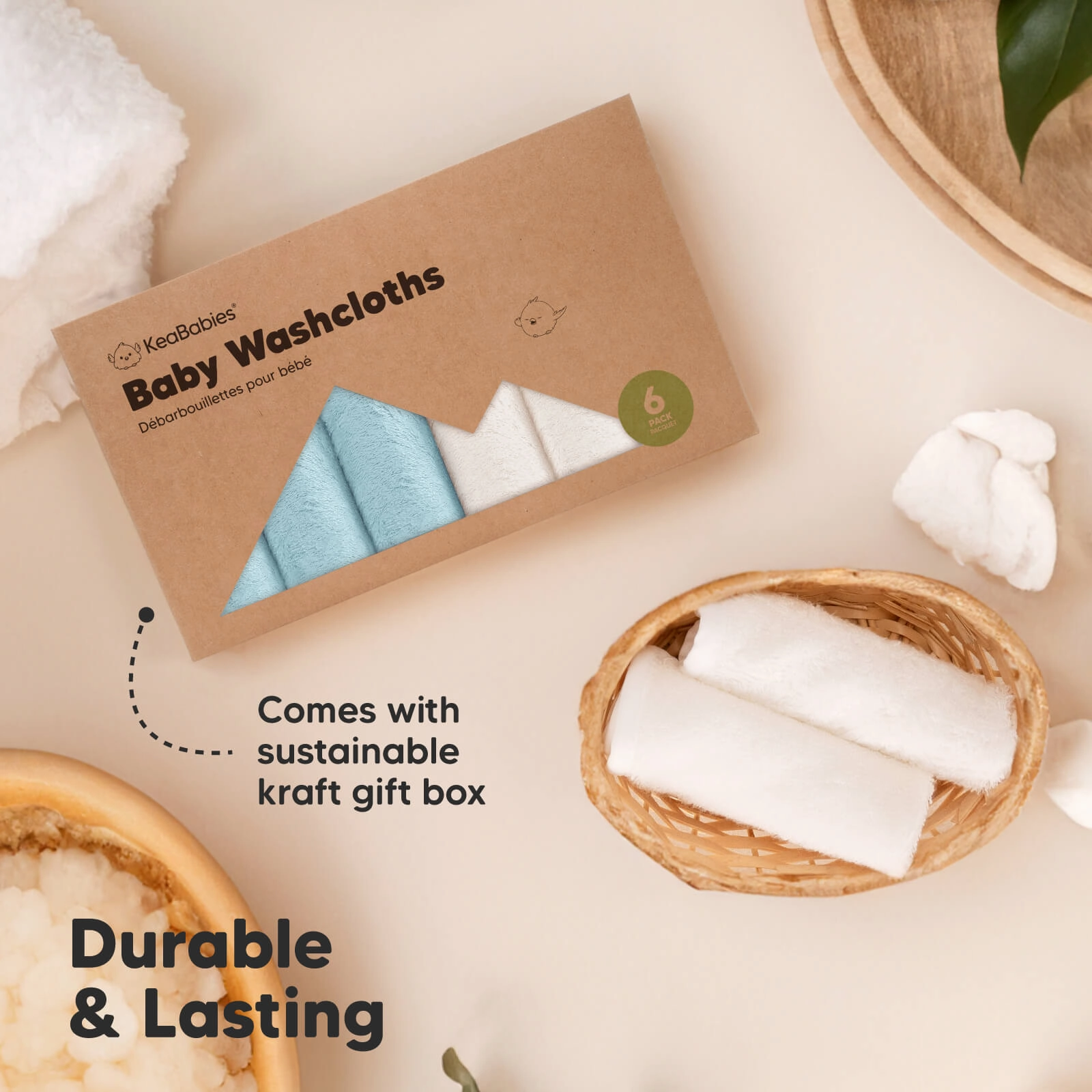Deluxe Baby Washcloths (White/Sky)