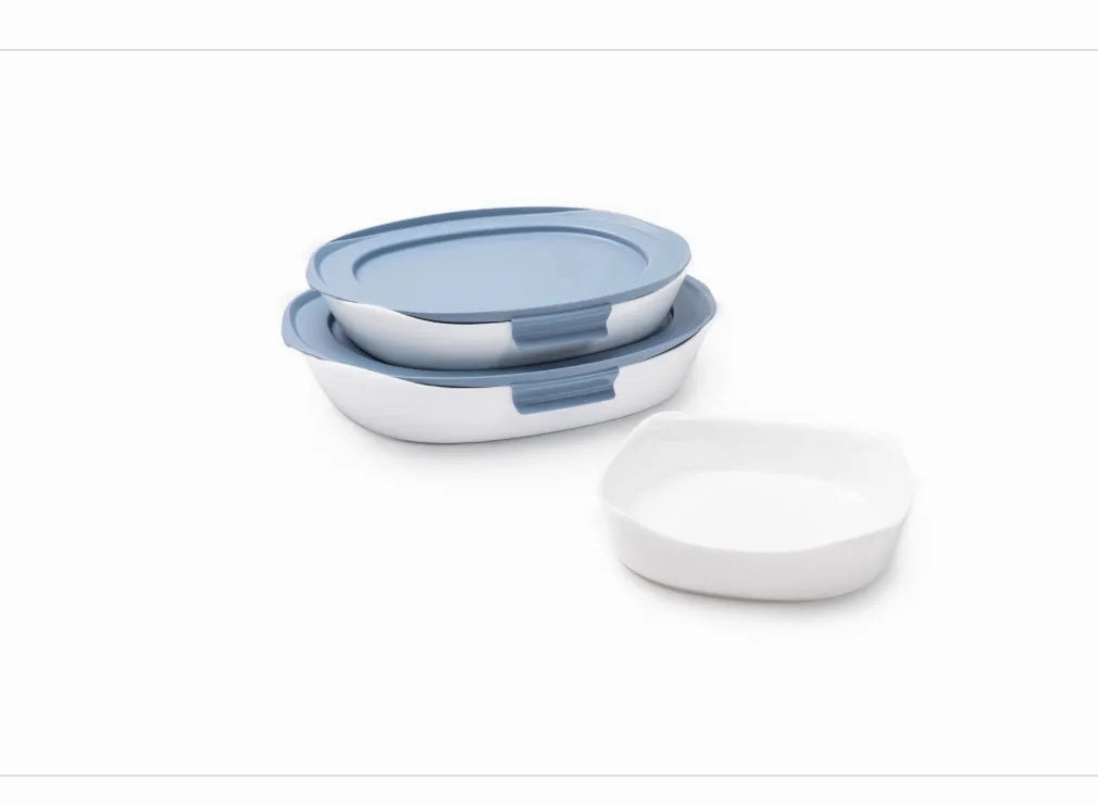 DuraLite Glass Bakeware 5pc Baking Dish Set with Shadow Blue Lids
