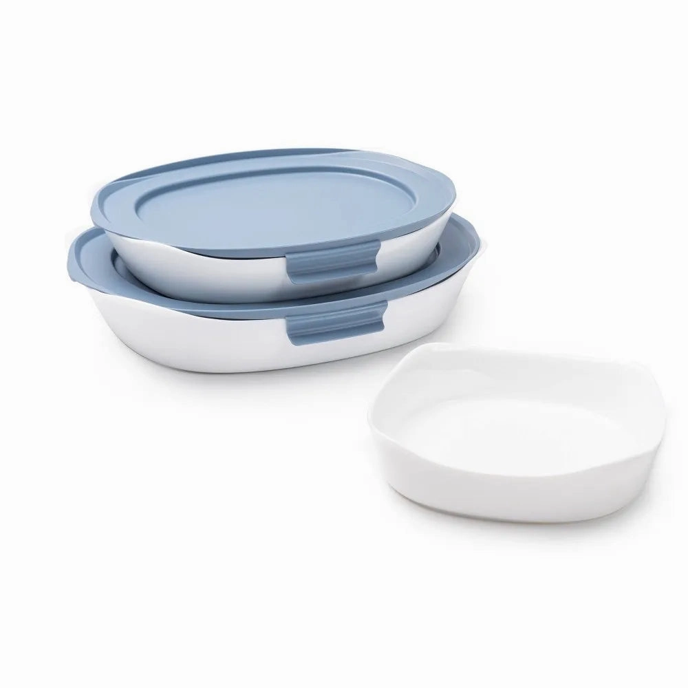 DuraLite Glass Bakeware 5pc Baking Dish Set with Shadow Blue Lids