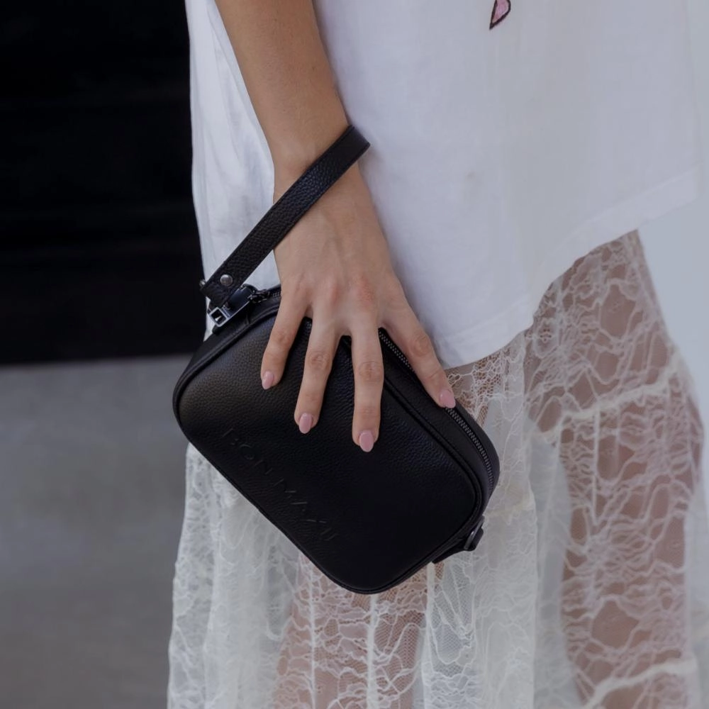 Mini Sidekick Leather Wallet Crossbody -- Black