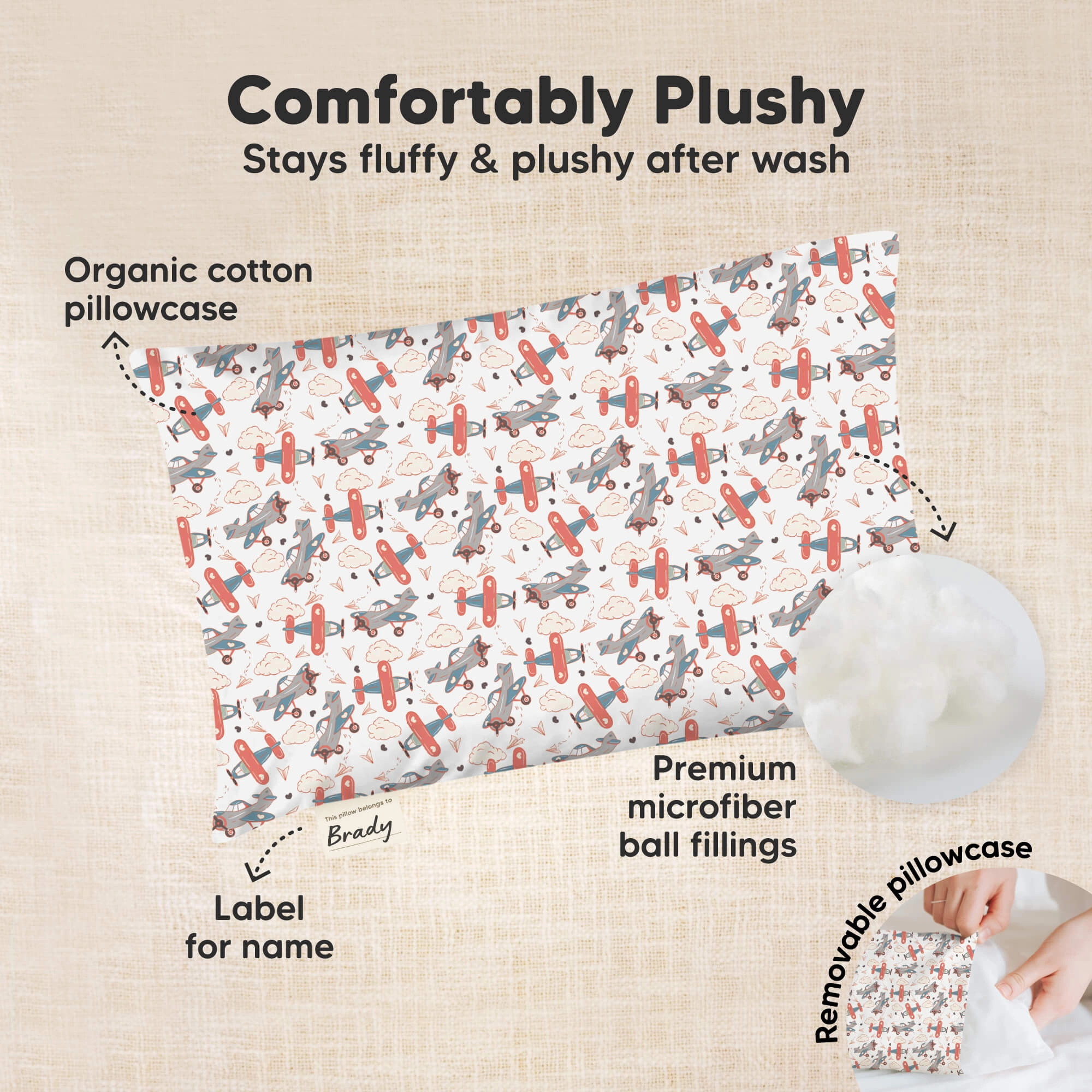 Mini Toddler Pillow With Pillowcase (Aircraft)