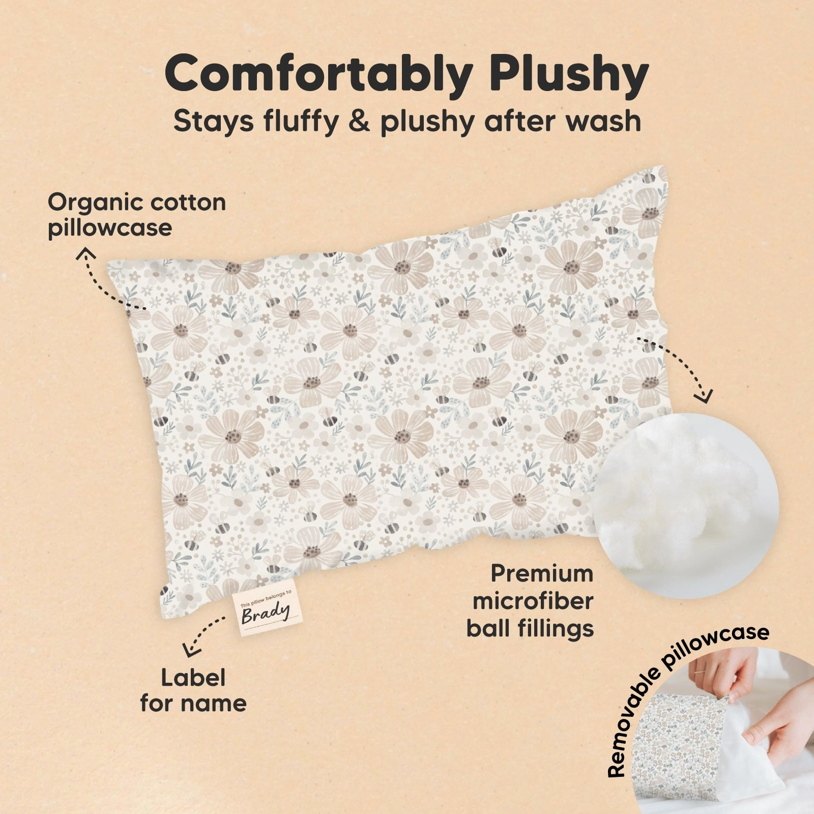 Mini Toddler Pillow With Pillowcase (Flora Vale)