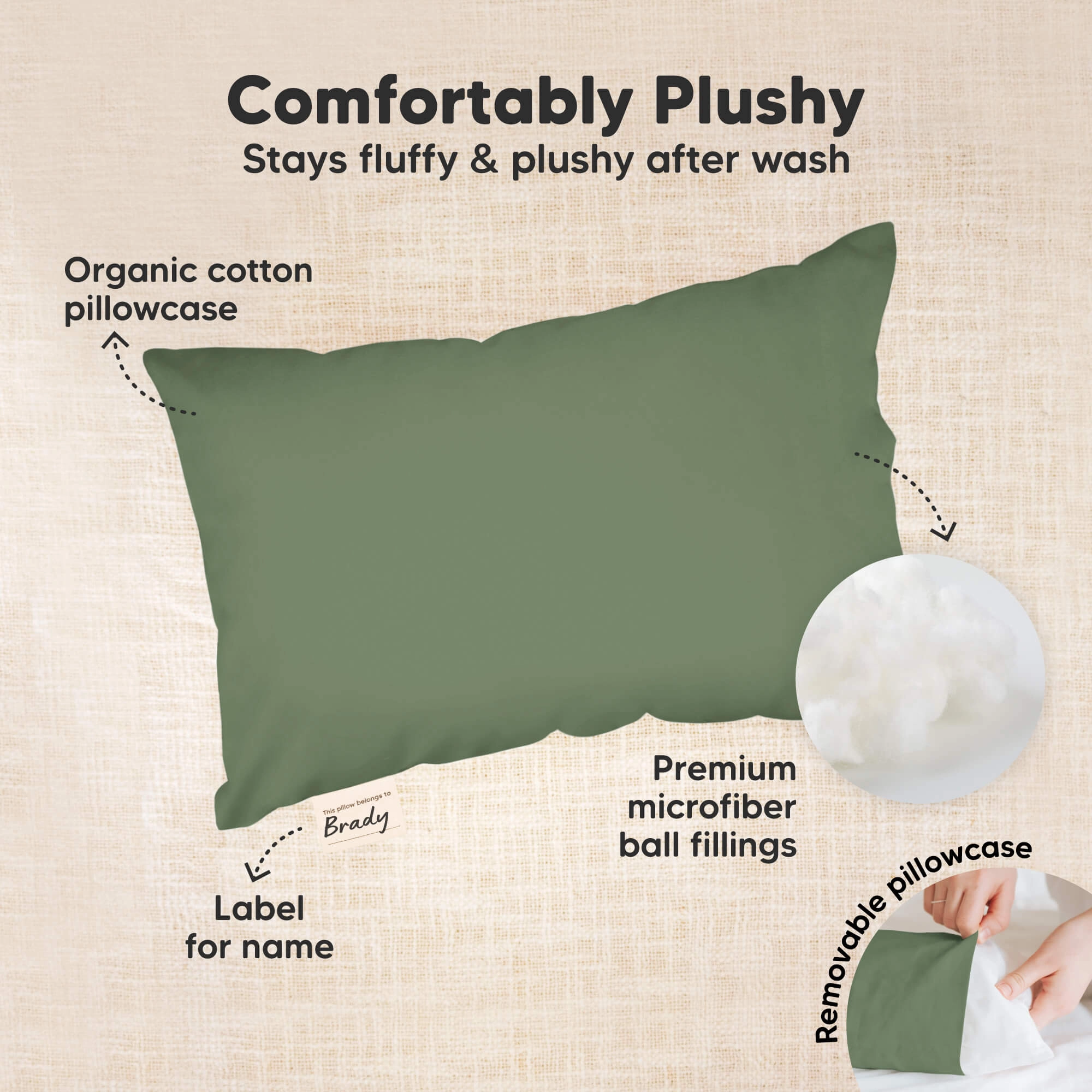 Mini Toddler Pillow With Pillowcase (Jungle Green)