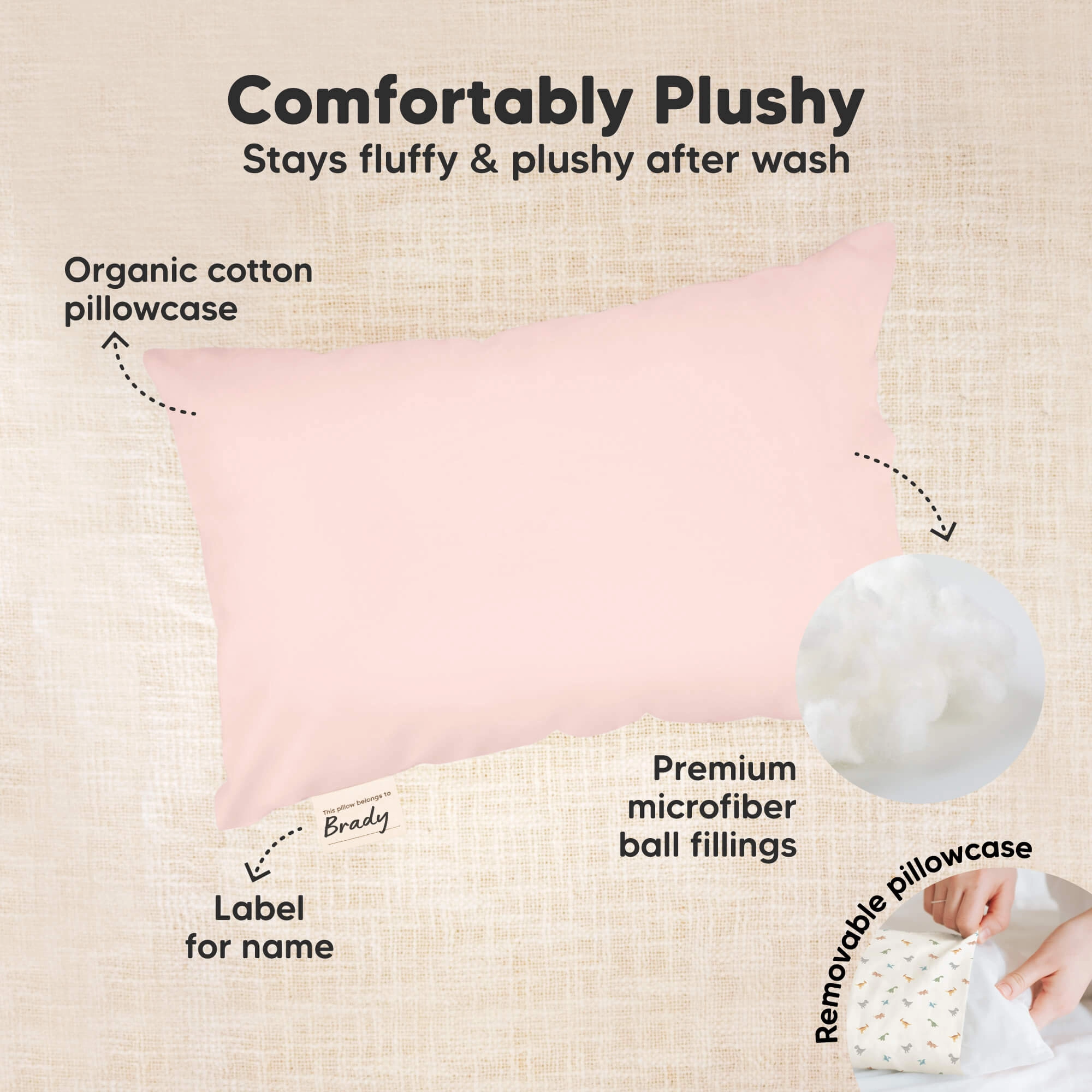 Mini Toddler Pillow With Pillowcase (Mist Pink)